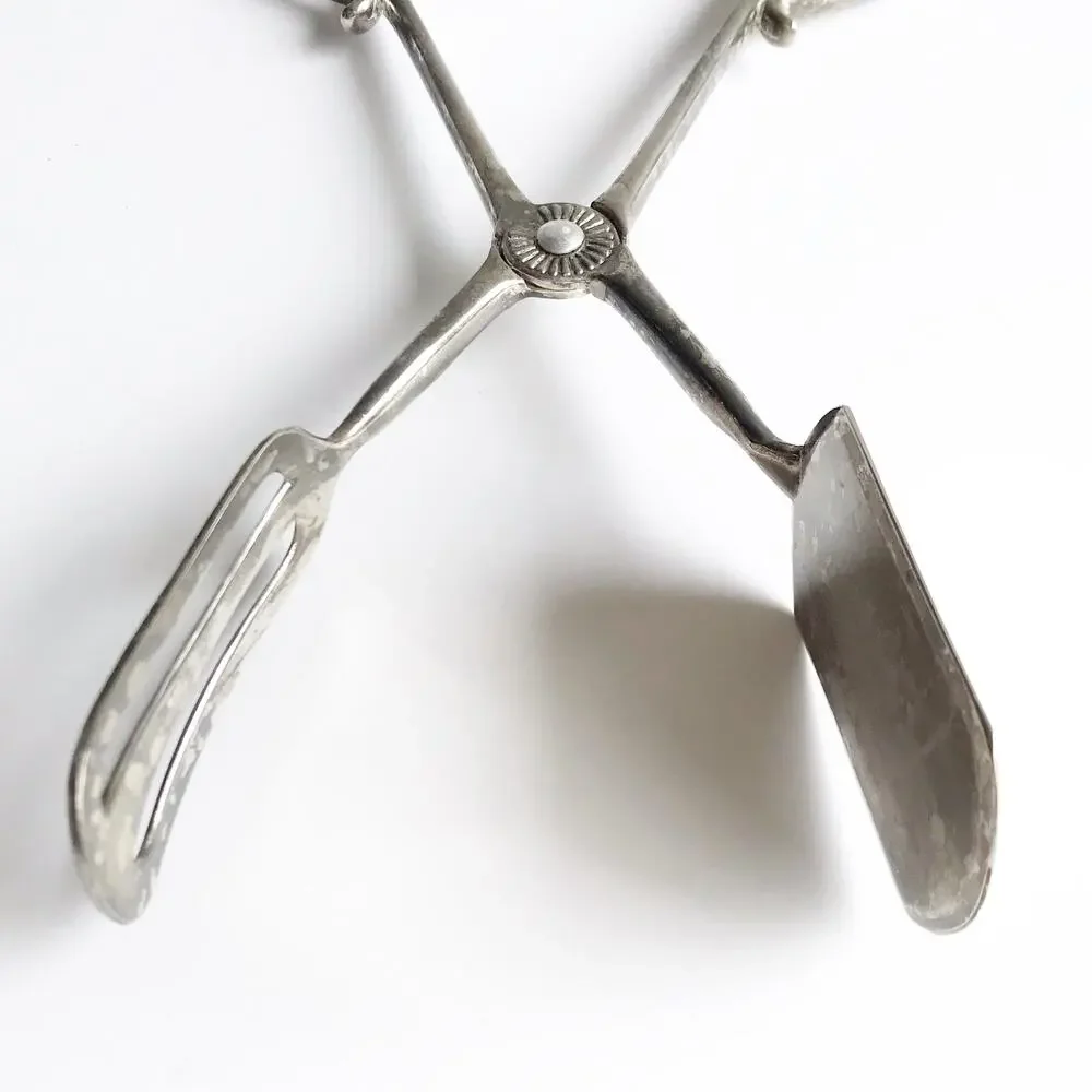 Vintage Silver Serving Scissors Serving Piece Flat Vegetable Tongs Holiday Gifts
